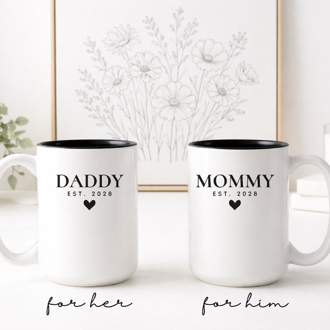 Conjunto de Canecas Personalizadas para Mamãe e Pa (Mommy and Daddy Mug Set Mother’s Day Gift for Mom, Personalized Parent Mug Gift for New Mom and Dad)