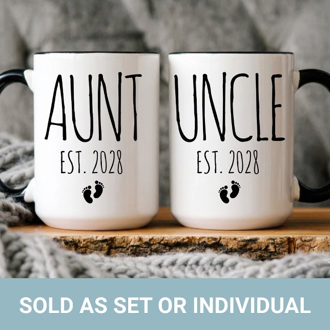 Conjunto de Canecas Personalizadas para Tia e Tio  (Custom New Uncle Coffee Mug Pregnancy Announcement Gift, New Aunt and Uncle Mug Set Baby Reveal Gift)