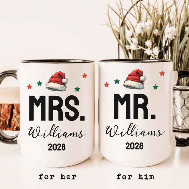 Conjunto de Canecas Sr. e Sra. Natal, Presente Per (mr and mrs mugs, christmas couple mugs, christmas gift mugs for couples, husband and wife mugs,)