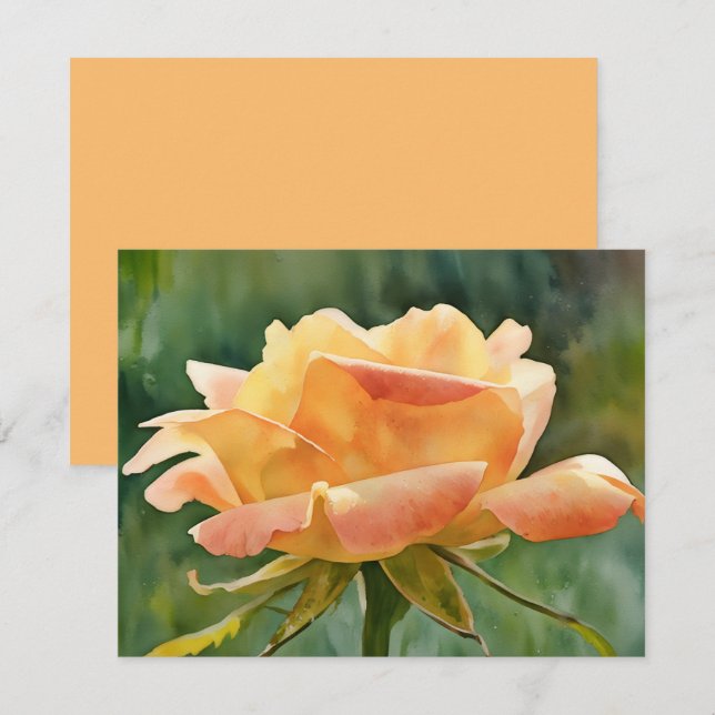 Conjunto de Cartões de Nota com Arte de Flor Rosa  (Frente/Verso)