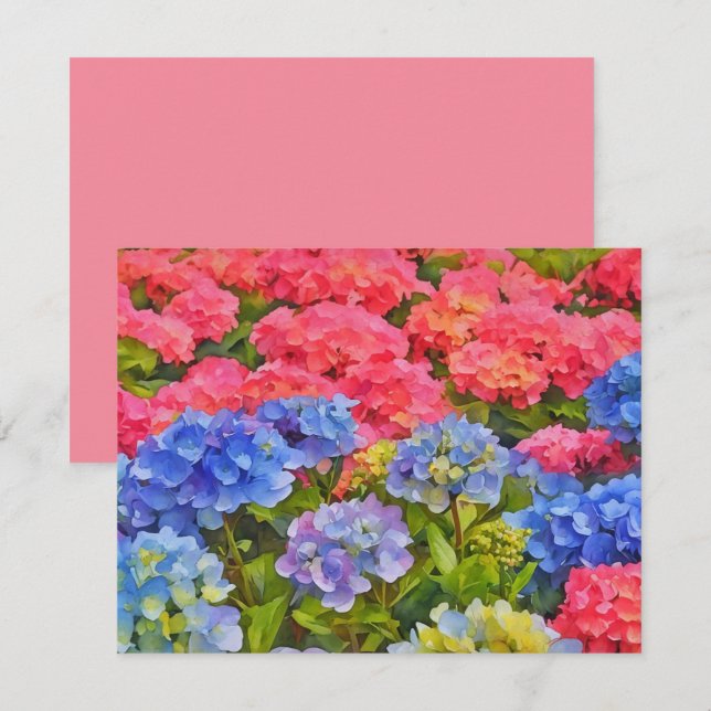 Conjunto de Cartões de Nota de Flores de Hortênsia (Frente/Verso)