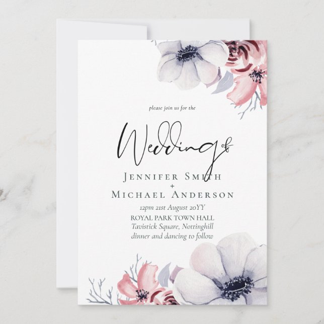 Conjunto de casamento de renda floral azul naval 5 (Frente)