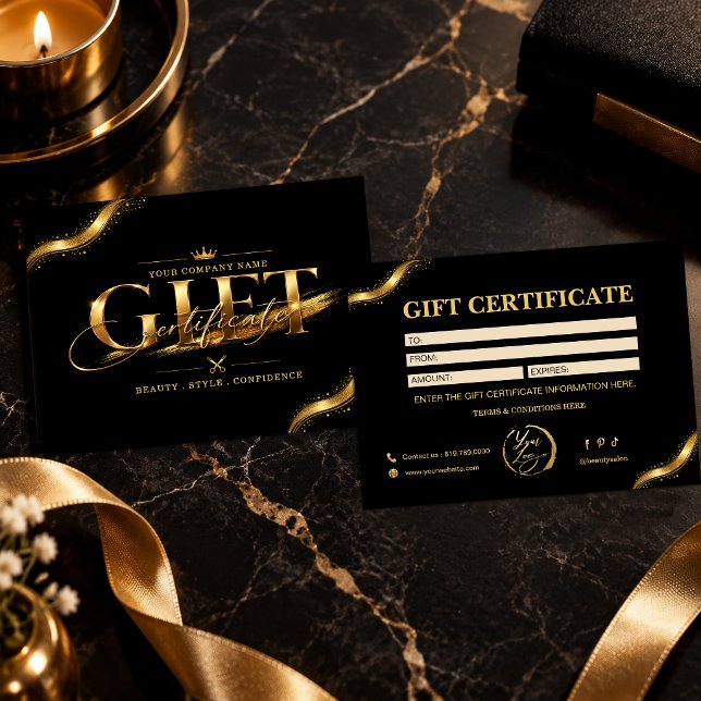 Conjunto de Certificado de Presente Preto Luxo Dou (Luxury Black Gold Gift Certificate Set)