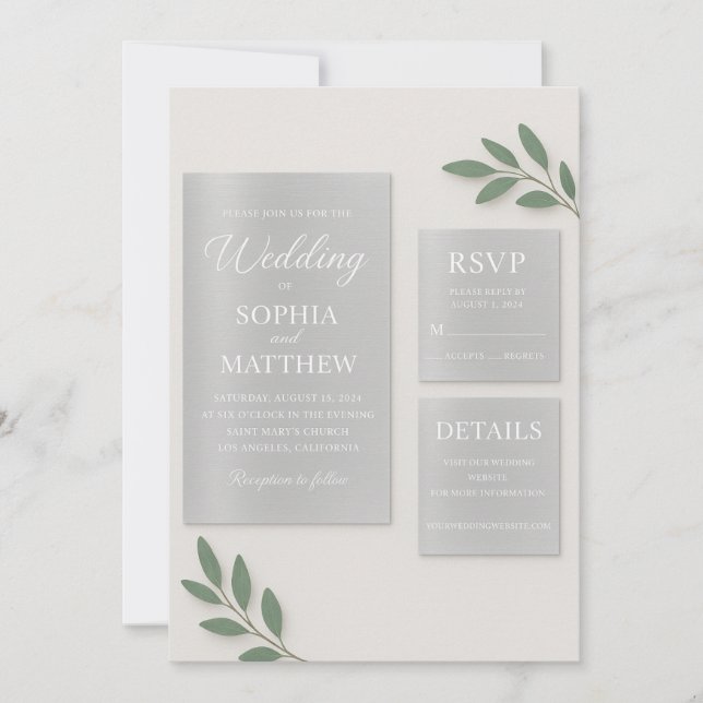 Conjunto de Convite de Casamento Acrílico Espelho  (Frente)