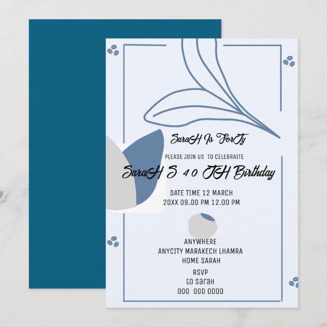 Conjunto de Convite de Casamento Azul Claro, Azul  (Frente/Verso)