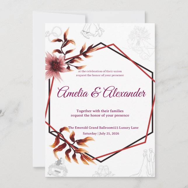 Conjunto de Convite de Casamento · Capa Floral Ele (Frente)