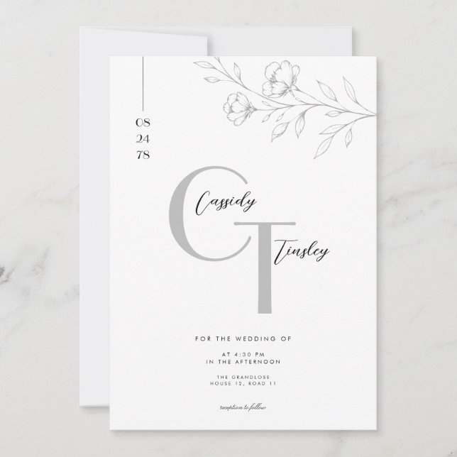 Conjunto de Convite de Casamento com Monograma Flo (Frente)