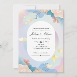 Conjunto de Convite de Casamento Floral Dourado de