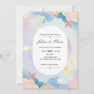 Conjunto de Convite de Casamento Floral Dourado de