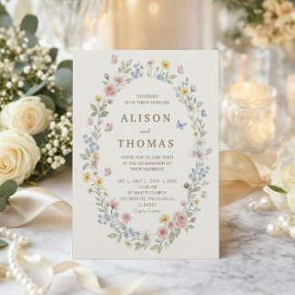 Conjunto de Convite de Casamento Floral em Aquarel