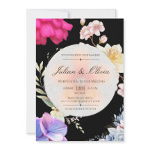 Conjunto de Convite de Casamento Floral Preto Mal-