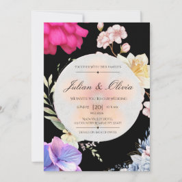 Conjunto de Convite de Casamento Floral Preto Mal-
