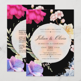 Conjunto de Convite de Casamento Floral Preto Mal-