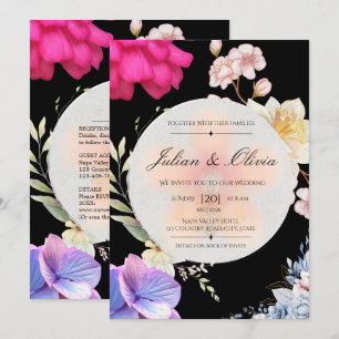 Conjunto de Convite de Casamento Floral Preto Mal-