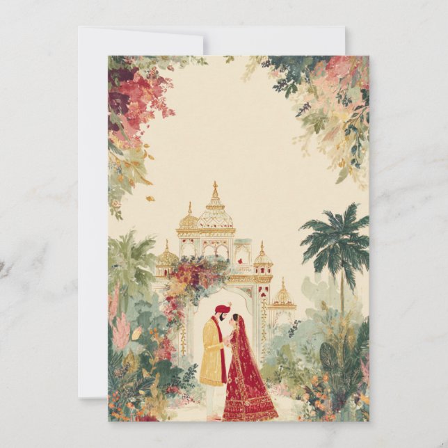 Conjunto de Convite de Casamento Indiano em Aquare (Frente)