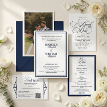 Conjunto de Convite de Casamento Navy de Luxo