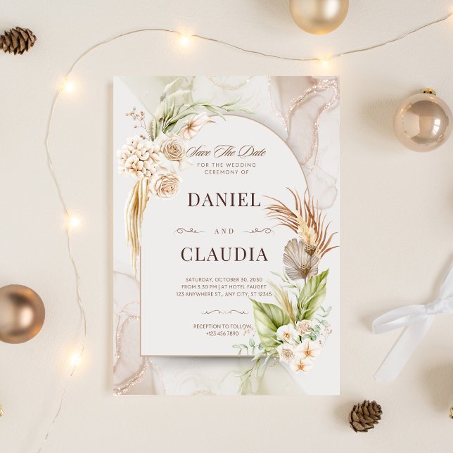 Conjunto de Convite para Casamento Boho Arch | Mín (Editable boho wedding Template Digital Download available)