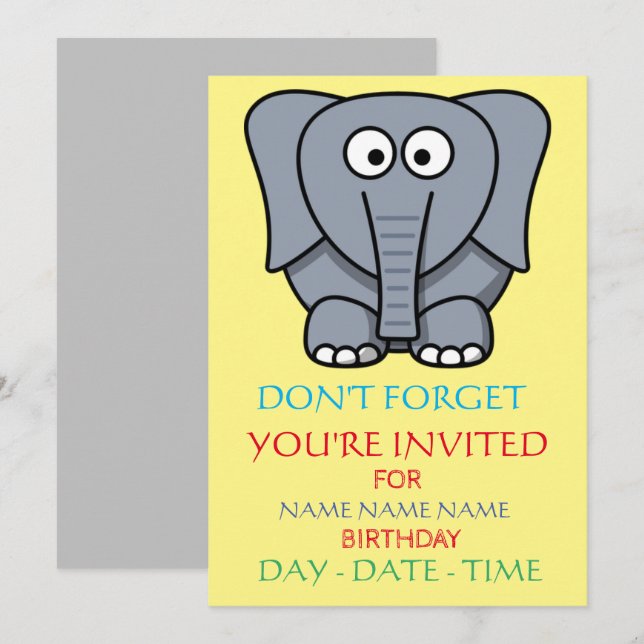 conjunto de convites para aniversários de criança (Frente/Verso)