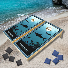 Conjunto de Cornhole Tubarões Mar Azul