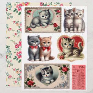 Conjunto de Efêmeros de Gatinho em Estilo Vintage
