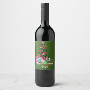 Conjunto de Etiquetas de Vinho da Árvore de Natal