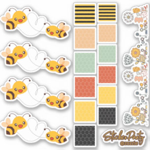 Conjunto de Flores de Abelhas Bonitas e Adesivos d