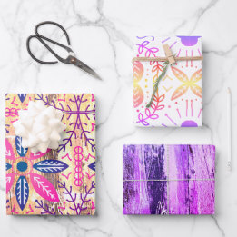 Conjunto de folhas de papel de embrulho de flor nó