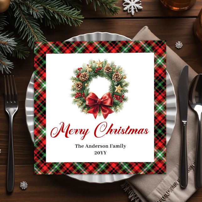 Conjunto de Guardanapos de Natal com Grinalda Rúst (Rustic Red Green Christmas Wreath Napkin Set)