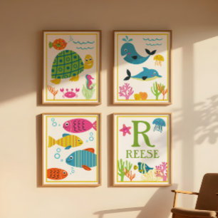 Conjunto de Impressão de Arte de Criaturas Marinha