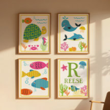 Conjunto de Impressão de Arte de Criaturas Marinha