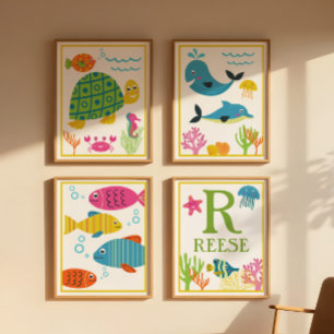 Conjunto de Impressão de Arte de Criaturas Marinha