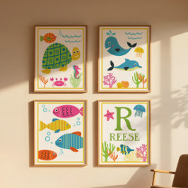 Conjunto de Impressões de Arte de Criaturas Marinh