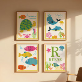 Conjunto de Impressões de Arte de Criaturas Marinh