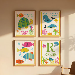 Conjunto de Impressões de Arte de Criaturas Marinh
