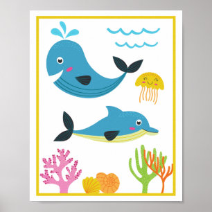Conjunto de Impressões de Arte de Criaturas Marinh