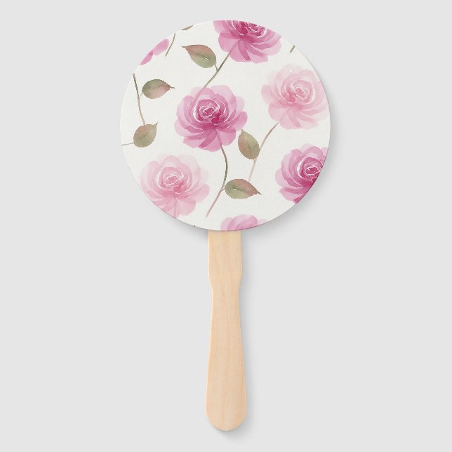 Conjunto de Leques de Rosas em Aquarela Rosa (Frente)