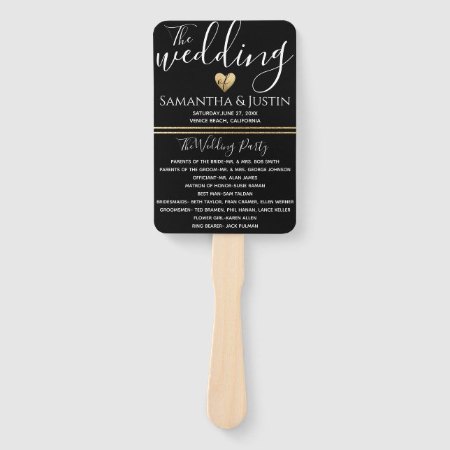 Conjunto de leques elegante dourado e preto para c (Frente)