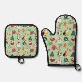 Conjunto de Oven Mitt e Pote de Natal bonito