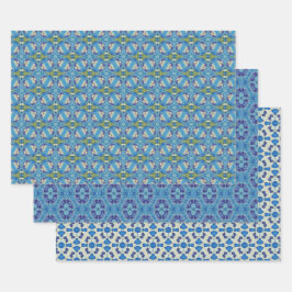 Conjunto de padrões étnicos sem costura azul 7