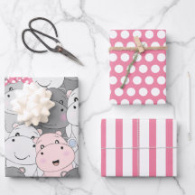 Conjunto de Papel de Embalagem de Hippos de Bebê B
