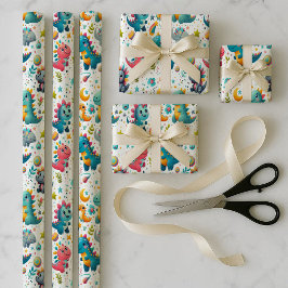 Conjunto de Papel de Embrulho de Dinossauro Azul-B