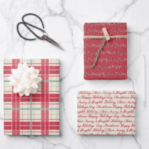 Conjunto de Papel de Embrulho de Natal Xadrez Verm