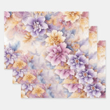 Conjunto de Papel de Embrulho Floral Pastel – 3 Fo