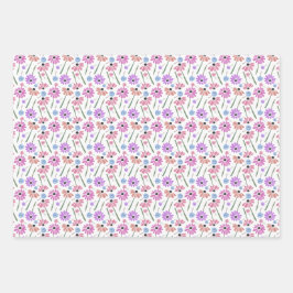 Conjunto de papel de ondulação das flores de aquar