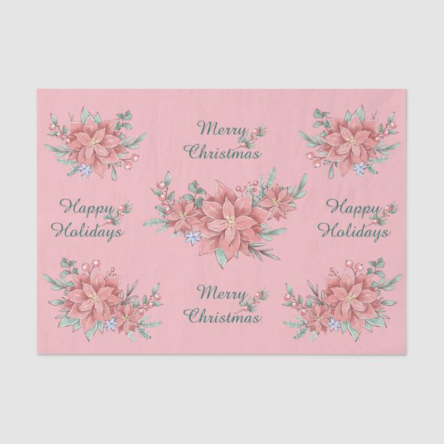 Conjunto de Papel Tecido (2) Poinsettia Rosa Natal (Frente )