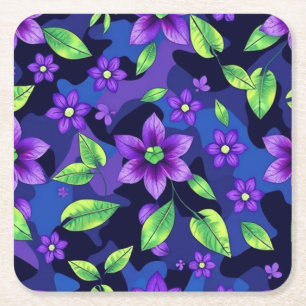 Conjunto de Porta-Copos Camuflado com Flores Roxas