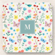 Conjunto de Porta-Copos com Monograma e Padrão Flo