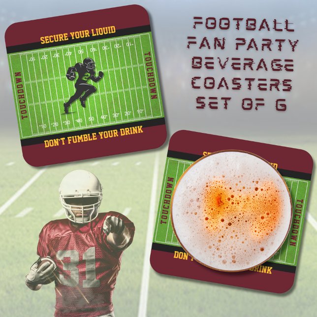 Conjunto de Porta-Copos de Bebidas para Festa de F (Funny Football Fan Party Beverage Coasters Set of 6)