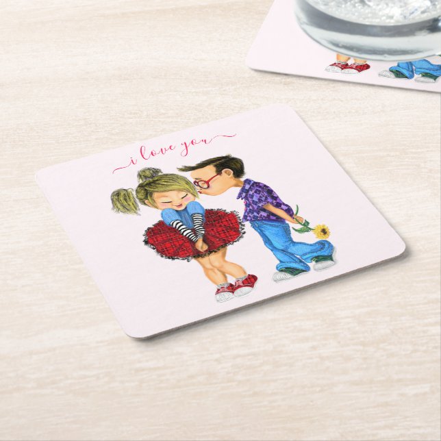 Conjunto de Porta-Copos de Casal Romântico - Amor  (Inclinado)