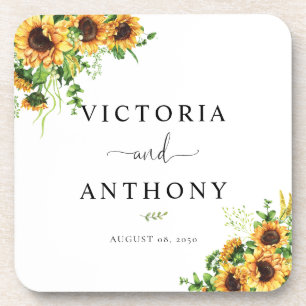 Conjunto de Porta-Copos de Casamento Sunflower Squ